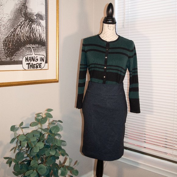 Premise Studio Small Herringbone Navy Blue Pencil Skirt - Picture 1 of 3